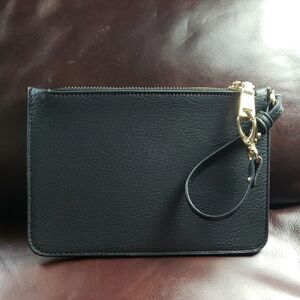 Black Leather Wristlet with Gold Accents